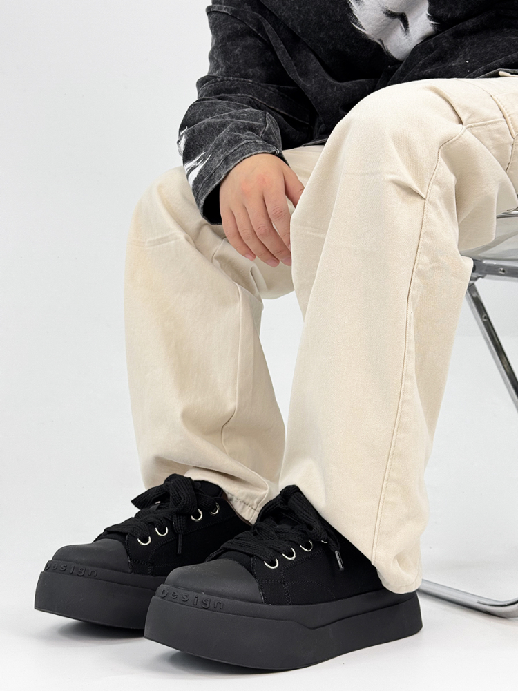 Summer Black Knight Sneakers for Men and Women - Thick-Soled Platform Canvas Shoes, Height-Increasing American Style Couples Sneakers Summer Black Knight Sneakers for Men and Women - Thick-Soled Platform Canvas Shoes, Height-Increasing American Style Couples Sneakers