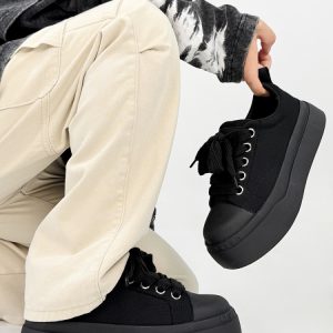 Summer Black Knight Sneakers for Men and Women - Thick-Soled Platform Canvas Shoes, Height-Increasing American Style Couples Sneakers