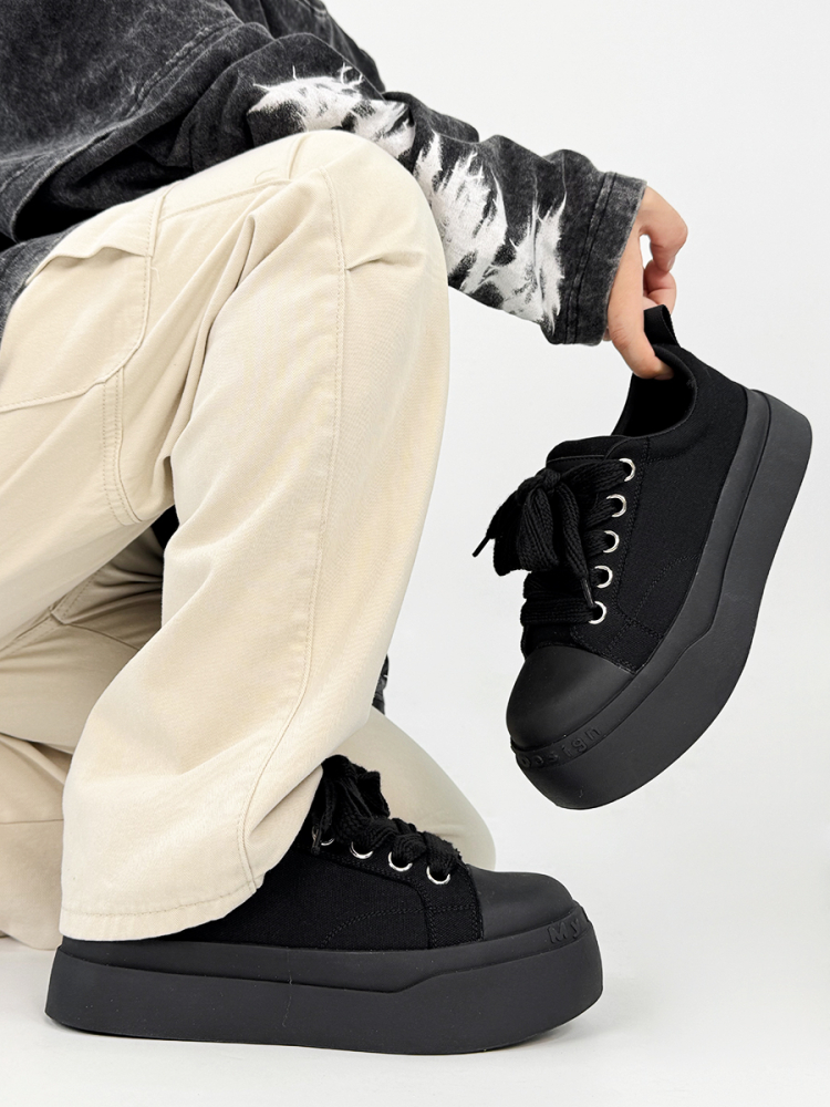 Summer Black Knight Sneakers for Men and Women - Thick-Soled Platform Canvas Shoes, Height-Increasing American Style Couples Sneakers Summer Black Knight Sneakers for Men and Women - Thick-Soled Platform Canvas Shoes, Height-Increasing American Style Couples Sneakers