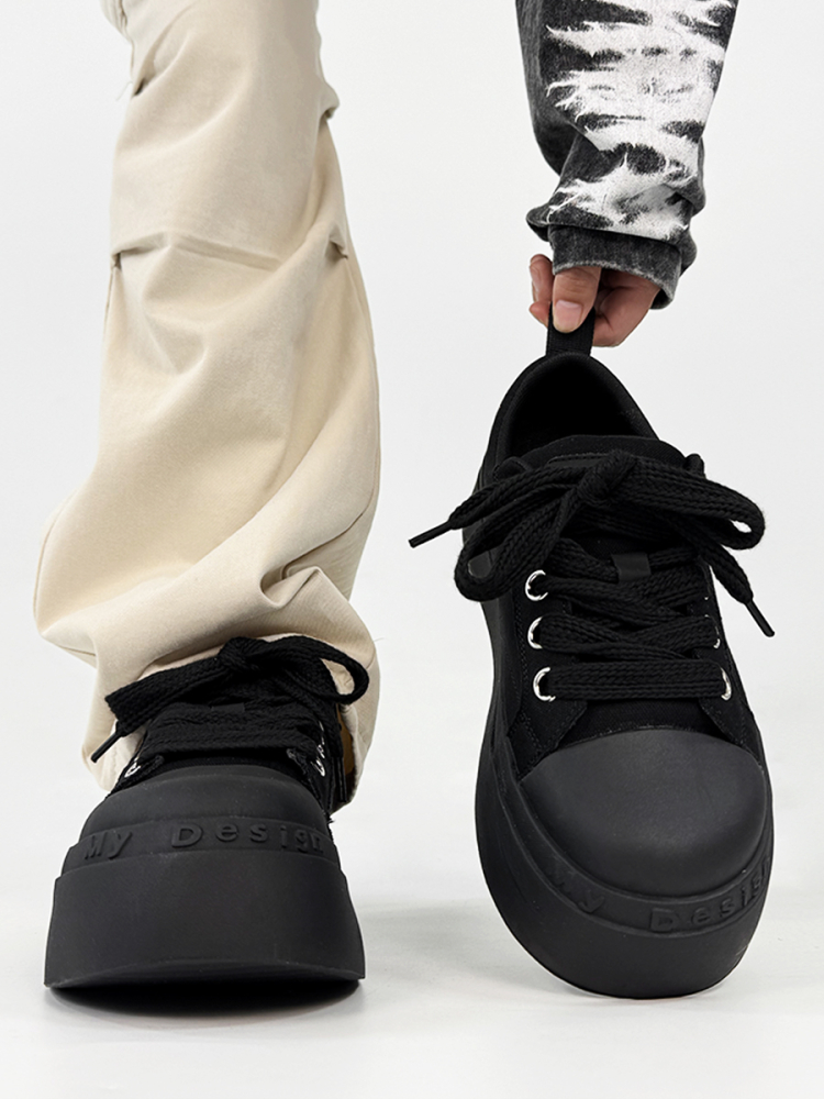 Summer Black Knight Sneakers for Men and Women - Thick-Soled Platform Canvas Shoes, Height-Increasing American Style Couples Sneakers Summer Black Knight Sneakers for Men and Women - Thick-Soled Platform Canvas Shoes, Height-Increasing American Style Couples Sneakers