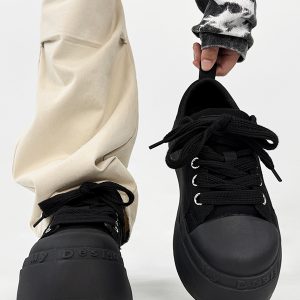 Summer Black Knight Sneakers for Men and Women - Thick-Soled Platform Canvas Shoes, Height-Increasing American Style Couples Sneakers