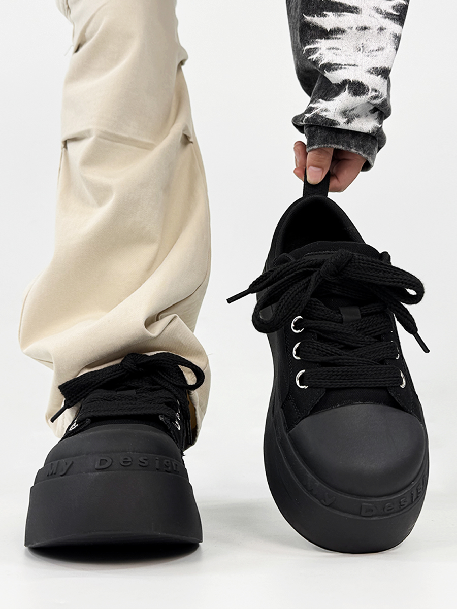 Summer Black Knight Sneakers for Men and Women - Thick-Soled Platform Canvas Shoes, Height-Increasing American Style Couples Sneakers Summer Black Knight Sneakers for Men and Women - Thick-Soled Platform Canvas Shoes, Height-Increasing American Style Couples Sneakers