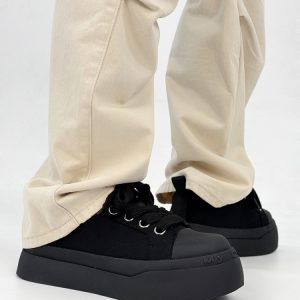 Summer Black Knight Sneakers for Men and Women - Thick-Soled Platform Canvas Shoes, Height-Increasing American Style Couples Sneakers