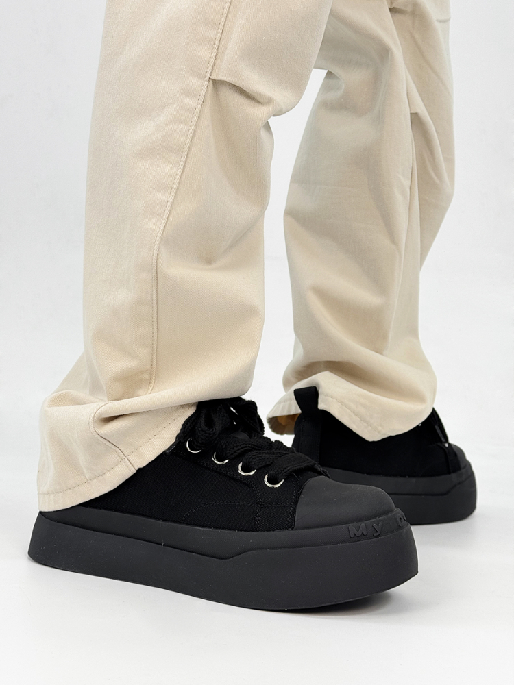 Summer Black Knight Sneakers for Men and Women - Thick-Soled Platform Canvas Shoes, Height-Increasing American Style Couples Sneakers Summer Black Knight Sneakers for Men and Women - Thick-Soled Platform Canvas Shoes, Height-Increasing American Style Couples Sneakers