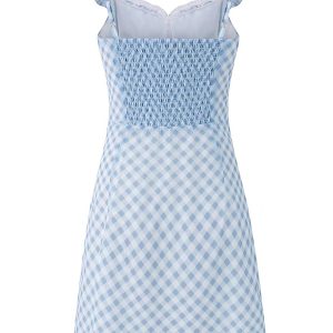 Summer Blue Spaghetti Strap Dress - Vacation Style Slim A-Line Short Skirt for 2025 Y2K Fashion