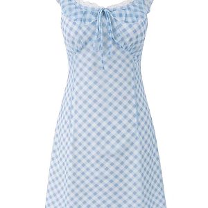 Summer Blue Spaghetti Strap Dress - Vacation Style Slim A-Line Short Skirt for 2025 Y2K Fashion