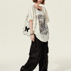 Summer Butterfly Print U-Neck Short Sleeve T-Shirt for Women - Spicy Girl American Style Loose Slimming Top