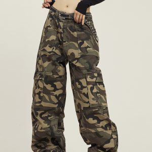 Summer Camouflage Work Pants for Men and Women, Loose Straight Casual Slightly Flared Wide-Leg Style, Outdoor Adventure Fashion