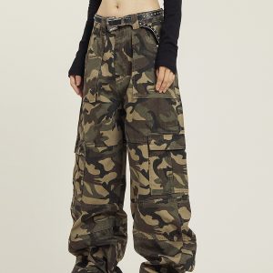 Summer Camouflage Work Pants for Men and Women, Loose Straight Casual Slightly Flared Wide-Leg Style, Outdoor Adventure Fashion