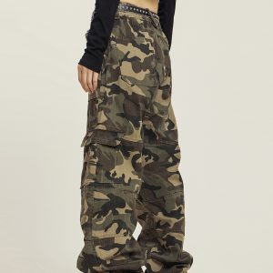 Summer Camouflage Work Pants for Men and Women, Loose Straight Casual Slightly Flared Wide-Leg Style, Outdoor Adventure Fashion