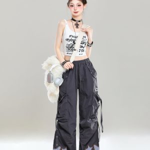 Summer Casual Cargo Pants for Girls - American Style Loose BF Drop-Crotch Design, Trendy and Cool
