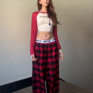 Summer Casual Wide-Leg Pants for Women - Patterned Straight-Leg Loose Fit with Letter Belt and Drape Effect, Perfect for Lazy Days