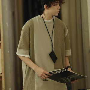 Summer Color-Blocking Design Round Neck Short Sleeve T-Shirt for Men - Trendy Casual Style, Perfect for 90s Aesthetic Fashion