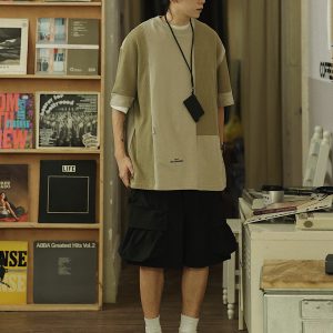 Summer Color-Blocking Design Round Neck Short Sleeve T-Shirt for Men - Trendy Casual Style, Perfect for 90s Aesthetic Fashion