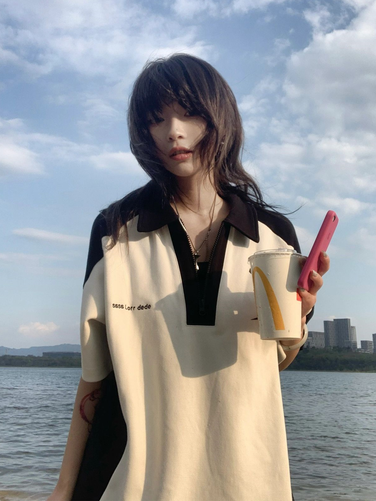 Summer Color-Blocking Short-Sleeve T-Shirt for Women - American College Style Polo Collar Round Neck Heavyweight Top Summer Color-Blocking Short-Sleeve T-Shirt for Women - American College Style Polo Collar Round Neck Heavyweight Top