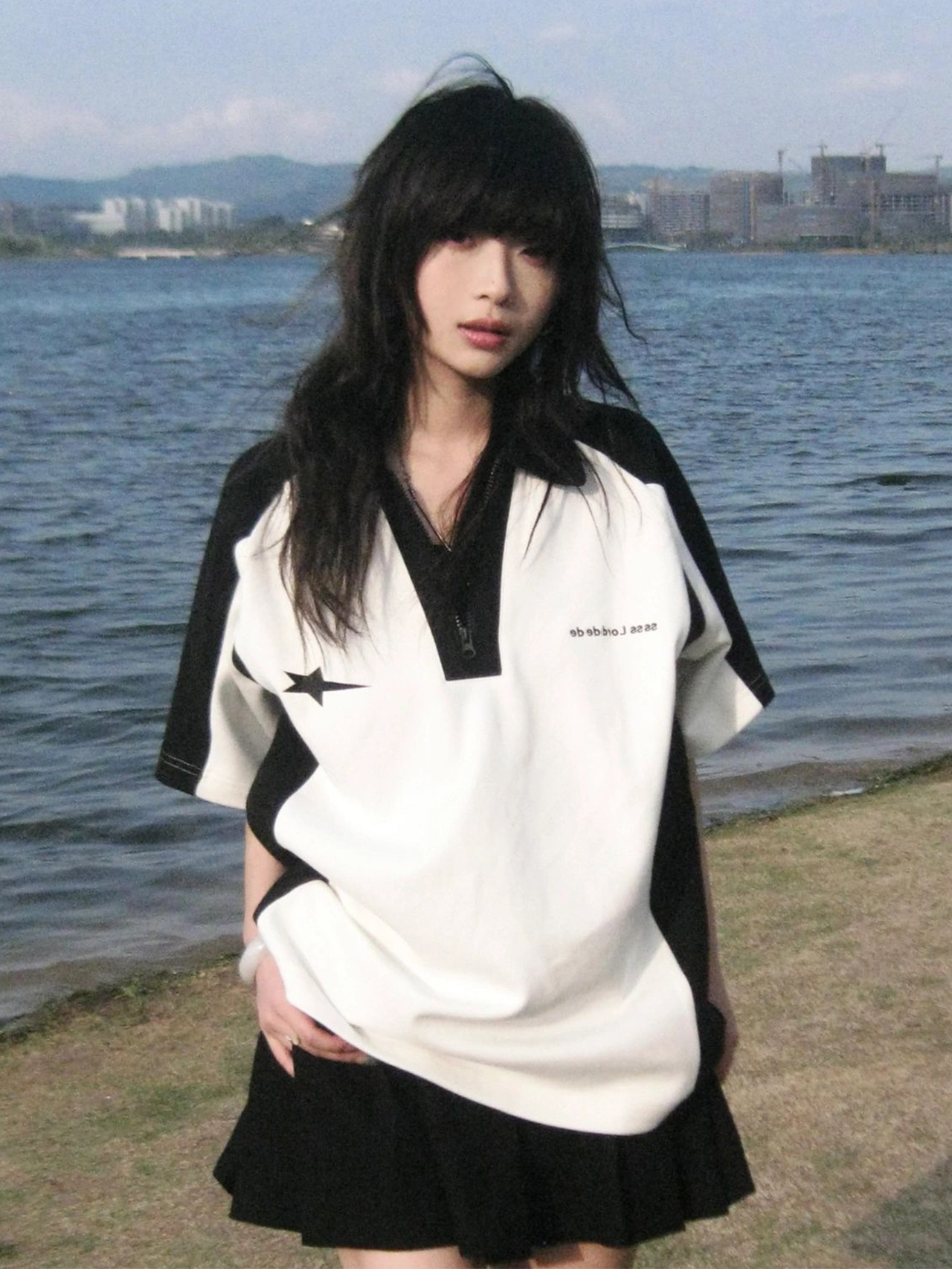 Summer Color-Blocking Short-Sleeve T-Shirt for Women - American College Style Polo Collar Round Neck Heavyweight Top Summer Color-Blocking Short-Sleeve T-Shirt for Women - American College Style Polo Collar Round Neck Heavyweight Top