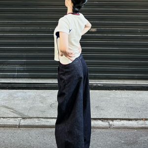 Summer Color-Blocking Spliced Jersey T-Shirt for Women - Retro Short Sleeve Slim Fit V-Neck Cropped Top