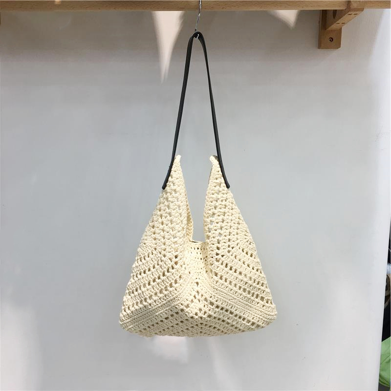 Summer Cotton Rope Woven Shoulder Bag - Large Capacity Hollow Design Tote for Women - Perfect Beach Accessory