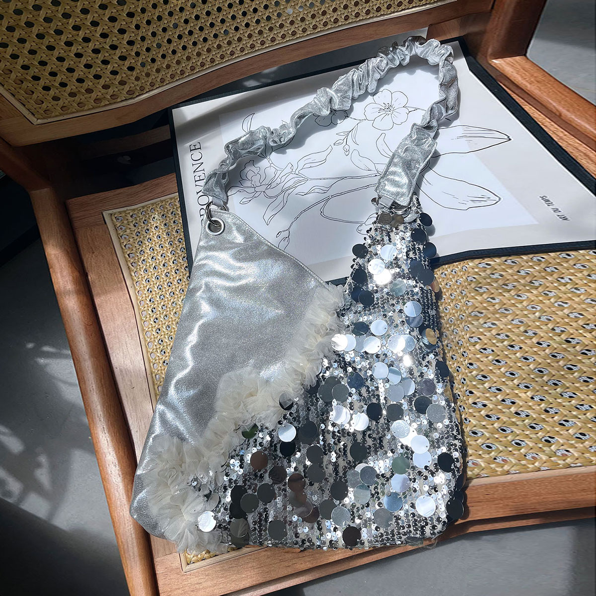 Summer Cute Cat Tote Bag with Silver Sequins - Trendy Large Capacity Shoulder Crossbody Bag