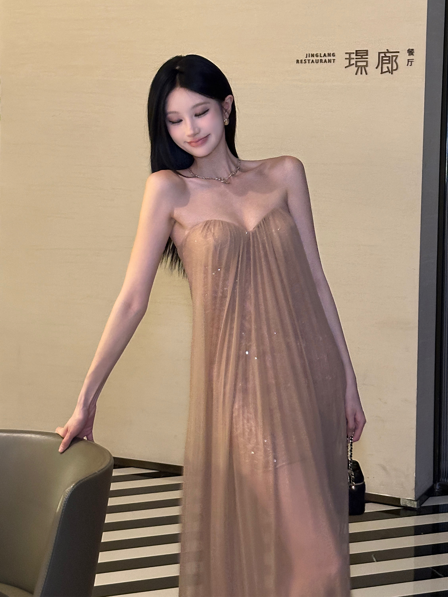 Summer Dazzling Strapless Mesh Dress for Women - Sexy Backless High-End Long Dress in 90s Style Summer Dazzling Strapless Mesh Dress for Women - Sexy Backless High-End Long Dress in 90s Style