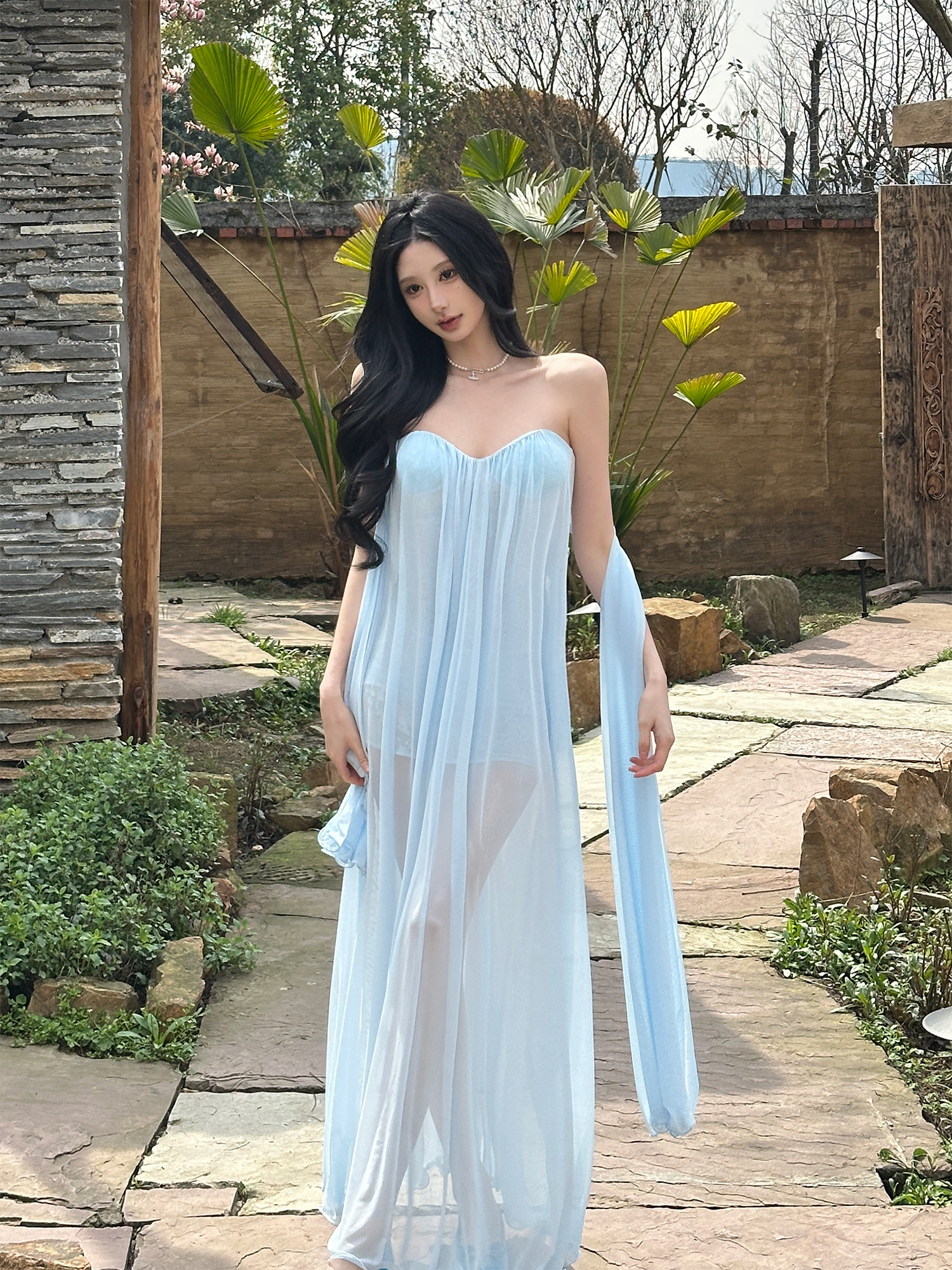 Summer Dazzling Strapless Mesh Dress for Women - Sexy Backless High-End Long Dress in 90s Style Summer Dazzling Strapless Mesh Dress for Women - Sexy Backless High-End Long Dress in 90s Style