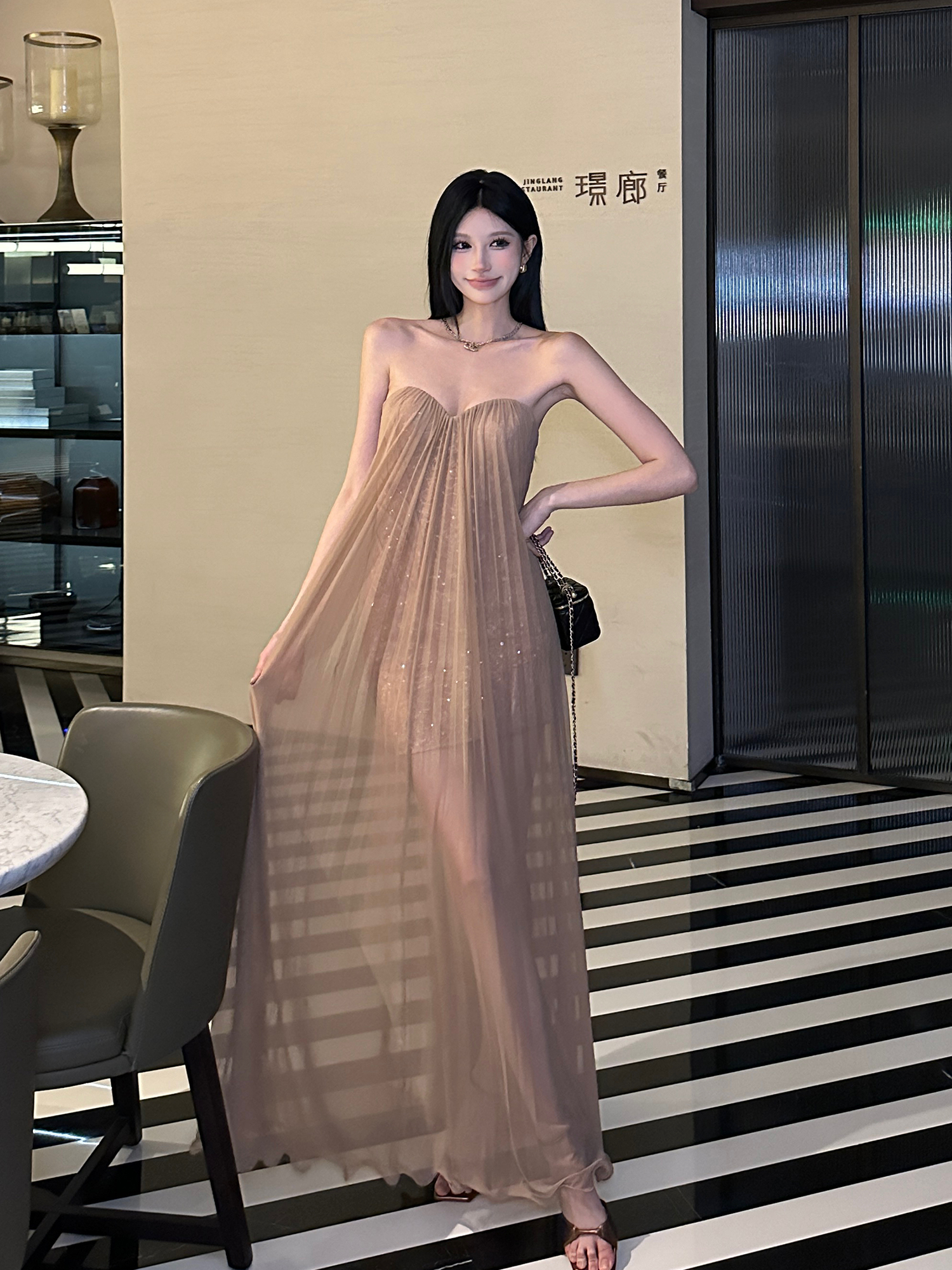 Summer Dazzling Strapless Mesh Dress for Women - Sexy Backless High-End Long Dress in 90s Style Summer Dazzling Strapless Mesh Dress for Women - Sexy Backless High-End Long Dress in 90s Style