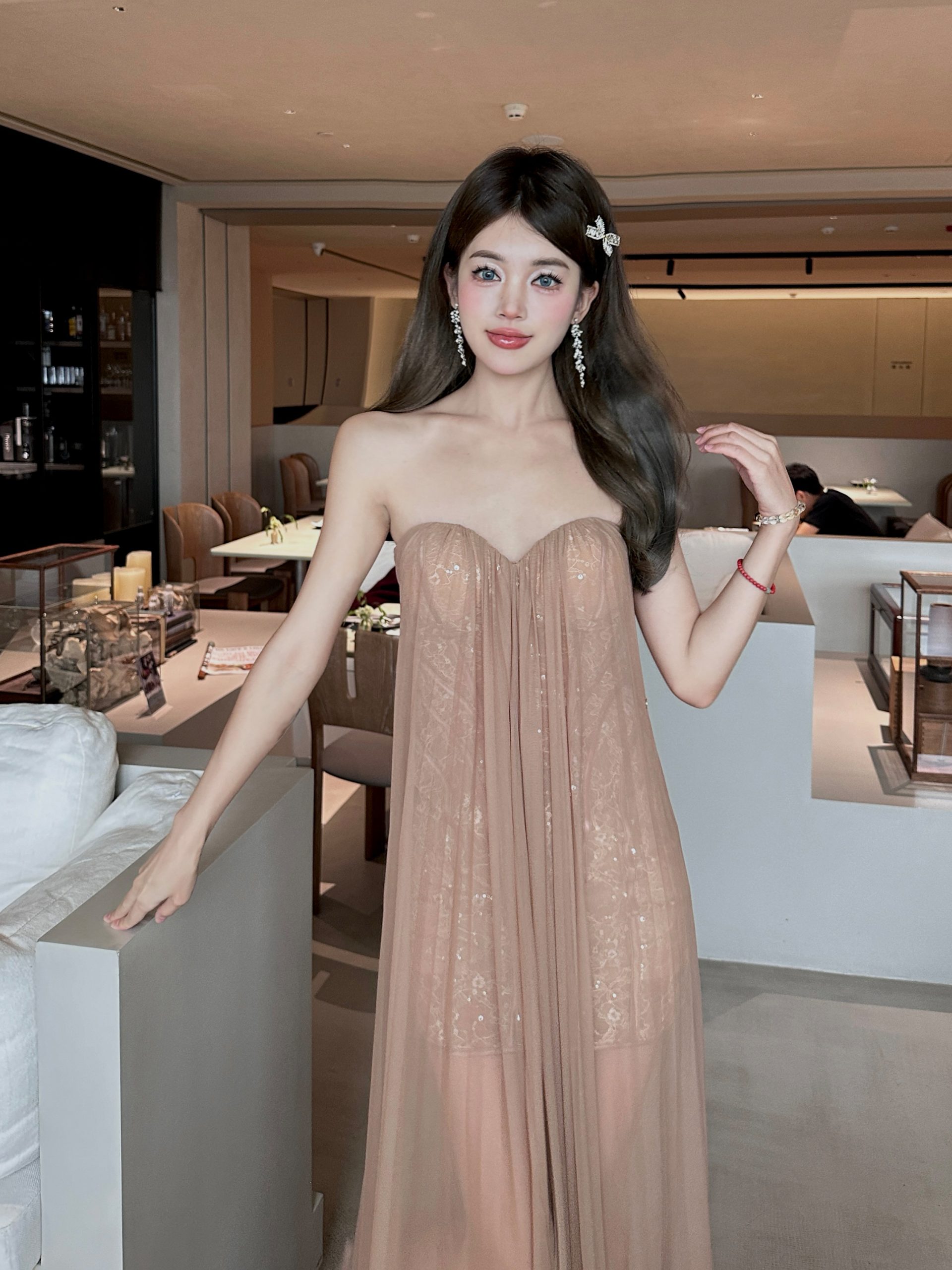 Summer Dazzling Strapless Mesh Dress for Women - Sexy Backless High-End Long Dress in 90s Style Summer Dazzling Strapless Mesh Dress for Women - Sexy Backless High-End Long Dress in 90s Style