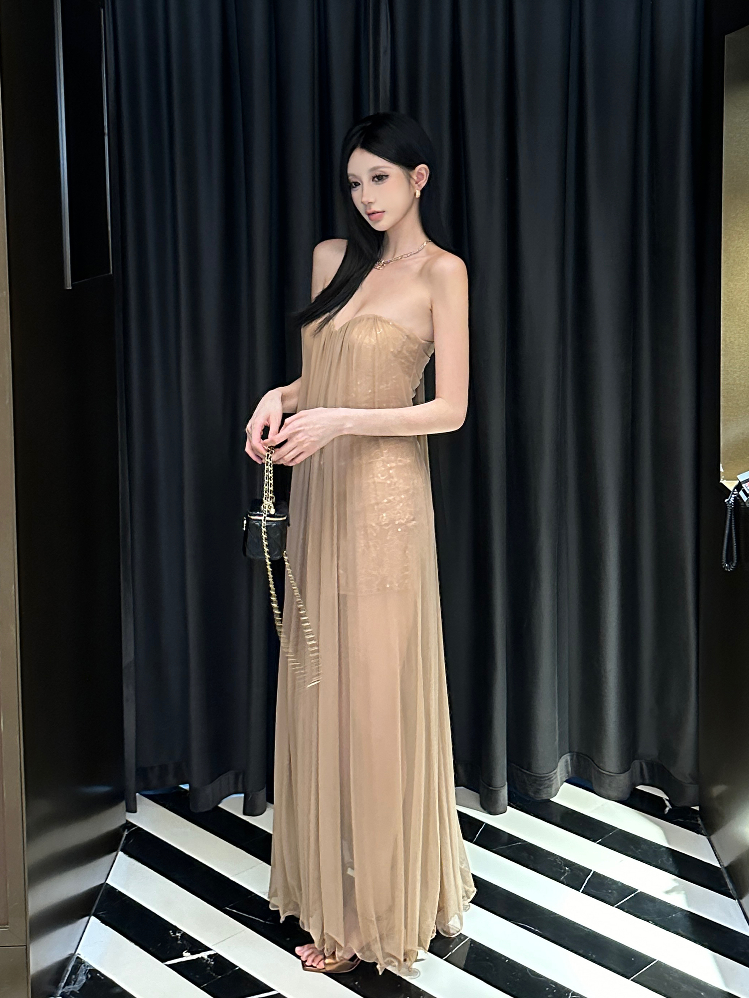 Summer Dazzling Strapless Mesh Dress for Women - Sexy Backless High-End Long Dress in 90s Style Summer Dazzling Strapless Mesh Dress for Women - Sexy Backless High-End Long Dress in 90s Style