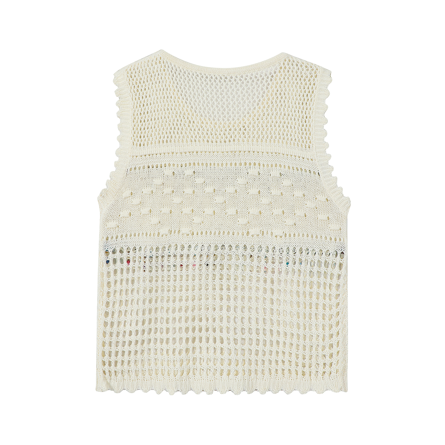 Summer Ethnic Style Knitted Vest with Lace Hollow Design and Bead Tassels - Short Sleeveless Top for Boho and Festival Fashion