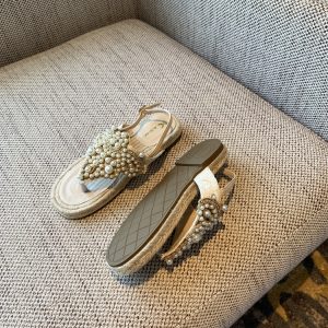 Summer Flat Sandals for Women with Rhinestones and Pearls, Woven Roman Style Thong Beach Shoes, Trendy 2025 Footwear