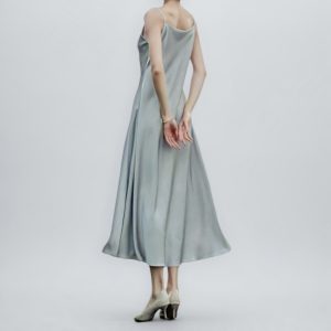 Summer Floral Satin Slip Dress, Women's Mid-Length V-Neck Long Dress in Imitation Acetate – Elegant 90s Style