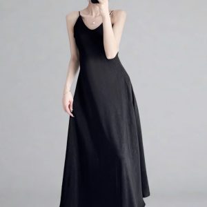 Summer Floral Satin Slip Dress, Women's Mid-Length V-Neck Long Dress in Imitation Acetate – Elegant 90s Style