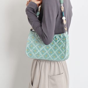 Summer Fresh Retro Green Beaded Crossbody Bag for Women - Artistic Texture Underarm Bag, Original Niche Design