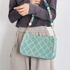 Summer Fresh Retro Green Beaded Crossbody Bag for Women - Artistic Texture Underarm Bag, Original Niche Design