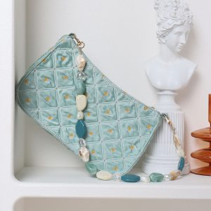 Summer Fresh Retro Green Beaded Crossbody Bag for Women - Artistic Texture Underarm Bag, Original Niche Design