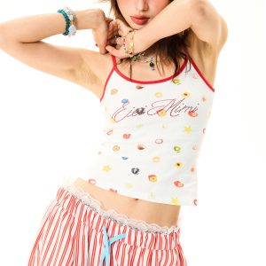 Summer Fruit Print Slim-Fit Camisole for Women - Sweet and Spicy American-Style Short Top, Perfect for 90s and Y2K Fashion
