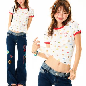 Summer Fruit Print Slim-Fit Camisole for Women - Sweet and Spicy American-Style Short Top, Perfect for 90s and Y2K Fashion
