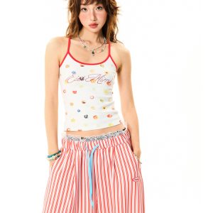 Summer Fruit Print Slim-Fit Camisole for Women - Sweet and Spicy American-Style Short Top, Perfect for 90s and Y2K Fashion