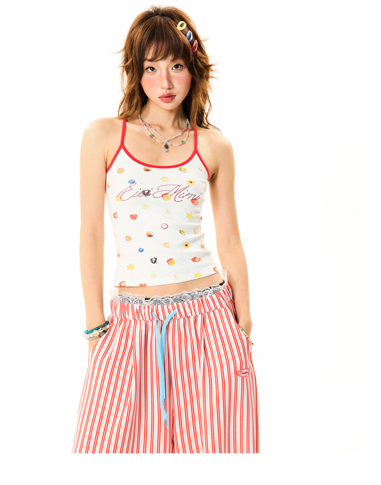 Summer Fruit Print Slim-Fit Camisole for Women - Sweet and Spicy American-Style Short Top, Perfect for 90s and Y2K Fashion Summer Fruit Print Slim-Fit Camisole for Women - Sweet and Spicy American-Style Short Top, Perfect for 90s and Y2K Fashion