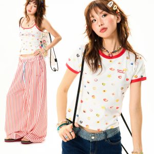 Summer Fruit Print Slim-Fit Camisole for Women - Sweet and Spicy American-Style Short Top, Perfect for 90s and Y2K Fashion
