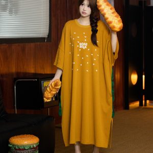 Summer Fun Hamburger Printed Big T-Shirt for Women – Comfortable Loose Home Wear for Daily Commute and Air Conditioning Style