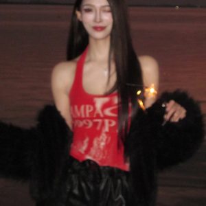 Summer Gradient Halter Top - Sleeveless Backless Shirt with Luxury Letter Print for American Street Style Spicy Girl Fashion