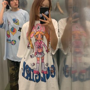 Summer Graffiti Artist Design Loose Fit Cotton Short Sleeve T-Shirt - Trendy Casual Wear for 90s and Y2K Style