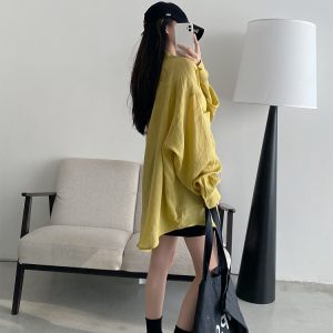 Summer Grapefruit Oversized Loose-Fitting Ramie Shirt for Women – Relaxed, Versatile, Slimming Style