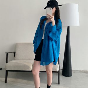 Summer Grapefruit Oversized Loose-Fitting Ramie Shirt for Women – Relaxed, Versatile, Slimming Style