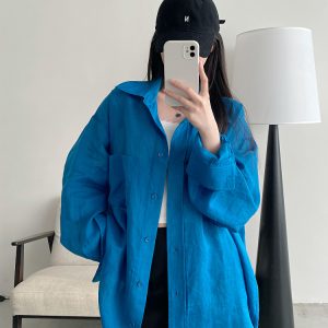 Summer Grapefruit Oversized Loose-Fitting Ramie Shirt for Women – Relaxed, Versatile, Slimming Style