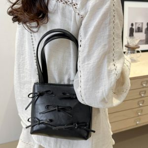 Summer High-End Women's Bucket Handbag with Chain and Silver Bow - Trendy 2025 Fashion Accessory