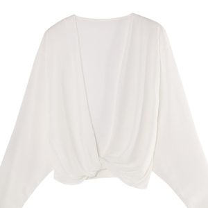 Summer Knot Shawl Long Sleeve Airy Chiffon Top - Sun Protection Slim Fit Wrinkled Outer Shirt for Air Conditioning
