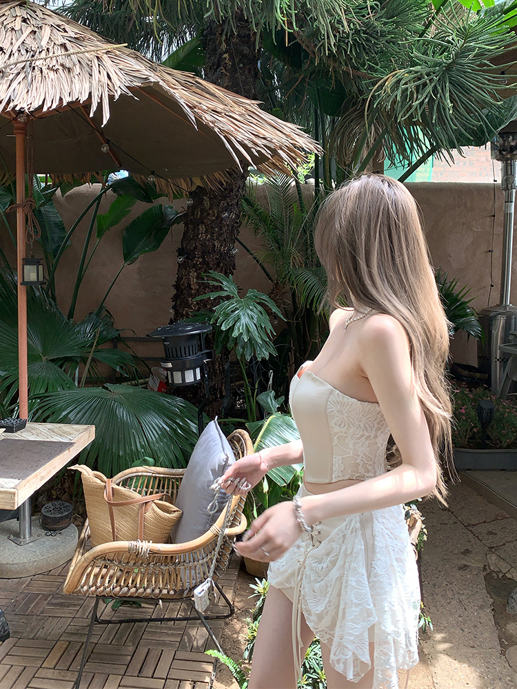 Summer Lace Splicing Fishbone Bustier & Short Skirt Two-Piece Set - Sweet Desire Aesthetic, Perfect for 90s or Y2K Style Outfits Summer Lace Splicing Fishbone Bustier & Short Skirt Two-Piece Set - Sweet Desire Aesthetic, Perfect for 90s or Y2K Style Outfits