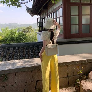 Summer Lemon Yellow Wide-Leg Jeans for Women - Loose Slim Fit Mid-Waist - Trendy Y2K Style